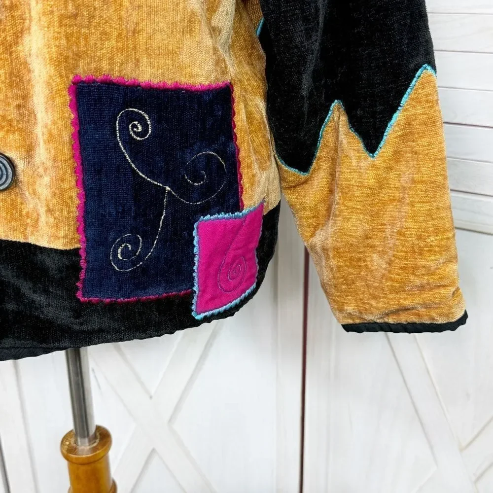 Vintage Pushpa‎ Jacket Women Medium Velour Patchwork Tapestry Embroidered 90s